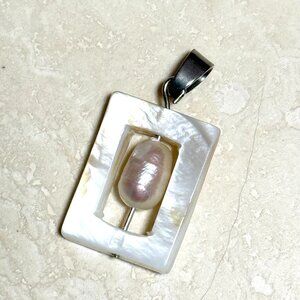 2/$20, Genuine White Freshwater Pearl & Mother of Peal Geometric Pendant